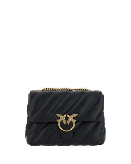 PINKO Black Calf Leather Bos Taurus Shoulder Bag