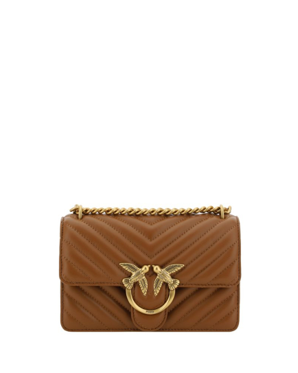 PINKO Brown Calf Leather Bos Taurus Shoulder Bag