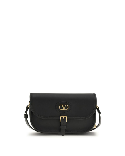 Valentino Garavani Black Calf Leather Bos Taurus Shoulder Bag