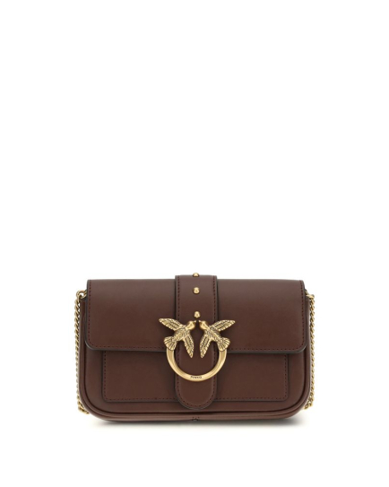 PINKO Brown Calf Leather Bos Taurus Shoulder Bag