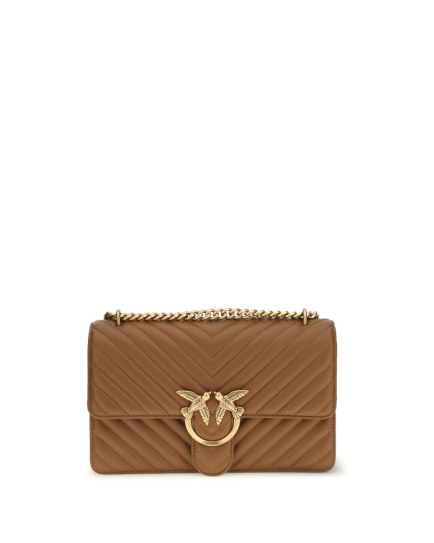 PINKO Brown Calf Leather Bos Taurus Shoulder Bag