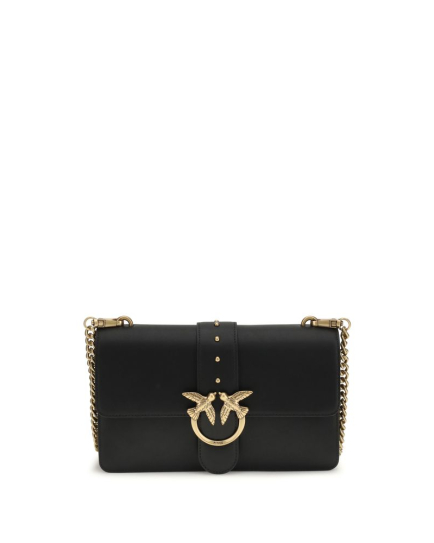 PINKO Black Calf Leather Bos Taurus Shoulder Bag