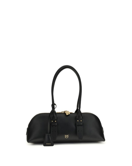 PINKO Black Calf Leather Bos Taurus Shoulder Bag