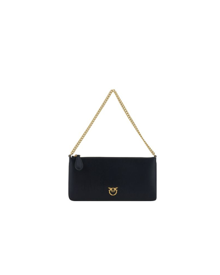PINKO Black Calf Leather Bos Taurus Shoulder Bag