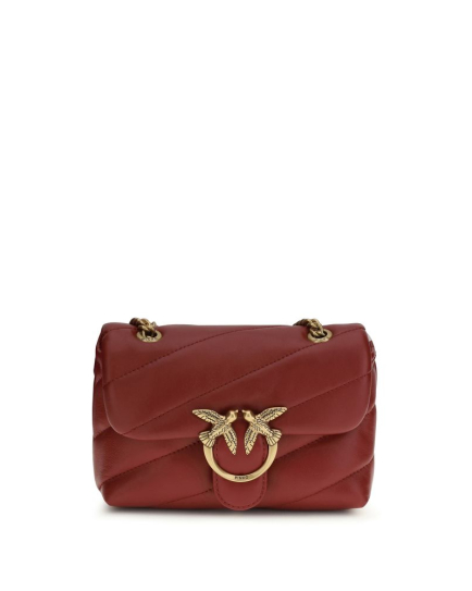 PINKO Bordeaux Calf Leather Bos Taurus Shoulder Bag