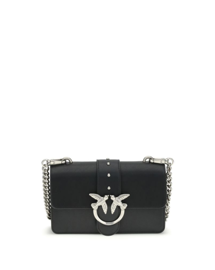 PINKO Black Calf Leather Bos Taurus Shoulder Bag