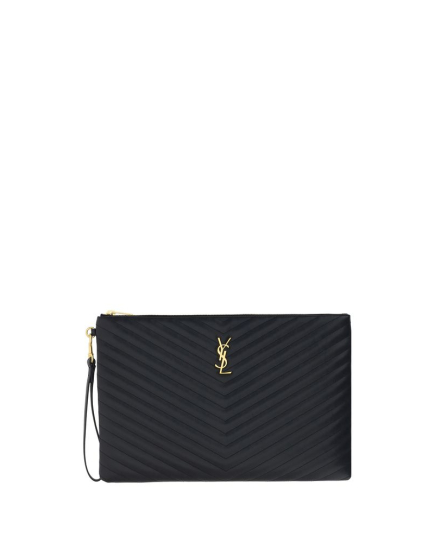 Saint Laurent Black Calf Leather Bos Taurus Clutch Bag