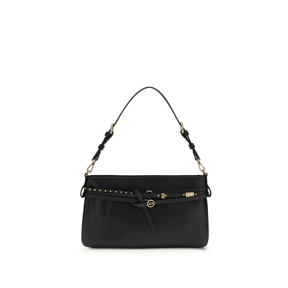PINKO Black Calf Leather Bos Taurus Shoulder Bag