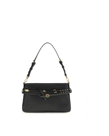 PINKO Black Calf Leather Bos Taurus Shoulder Bag