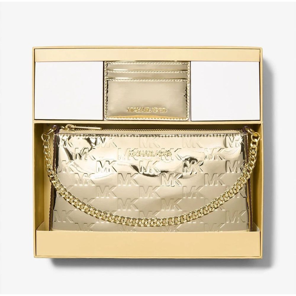Michael Kors Gold Canvas Clutch Bag - Image 3