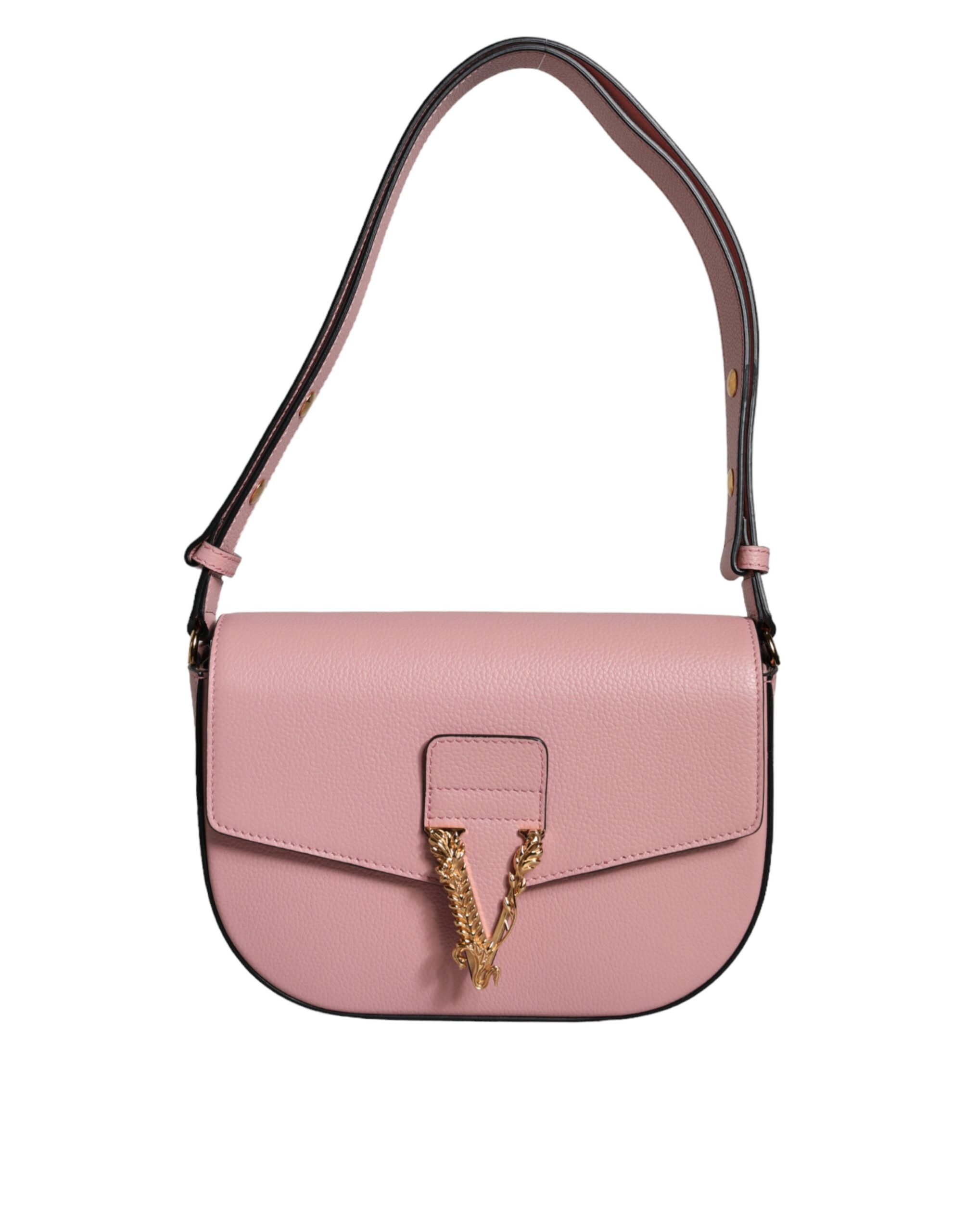 Versace Pink Grainy Calf Leather Logo Crossbody Shoulder Bag - Image 2