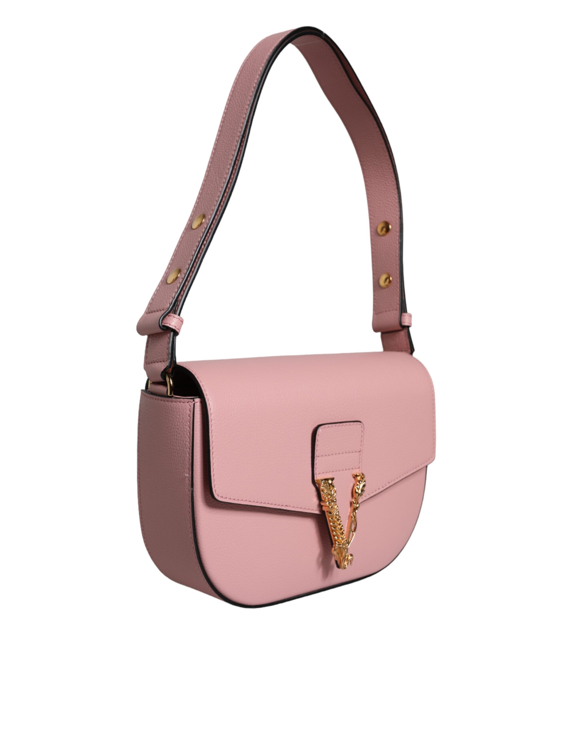Versace Pink Grainy Calf Leather Logo Crossbody Shoulder Bag - Image 3