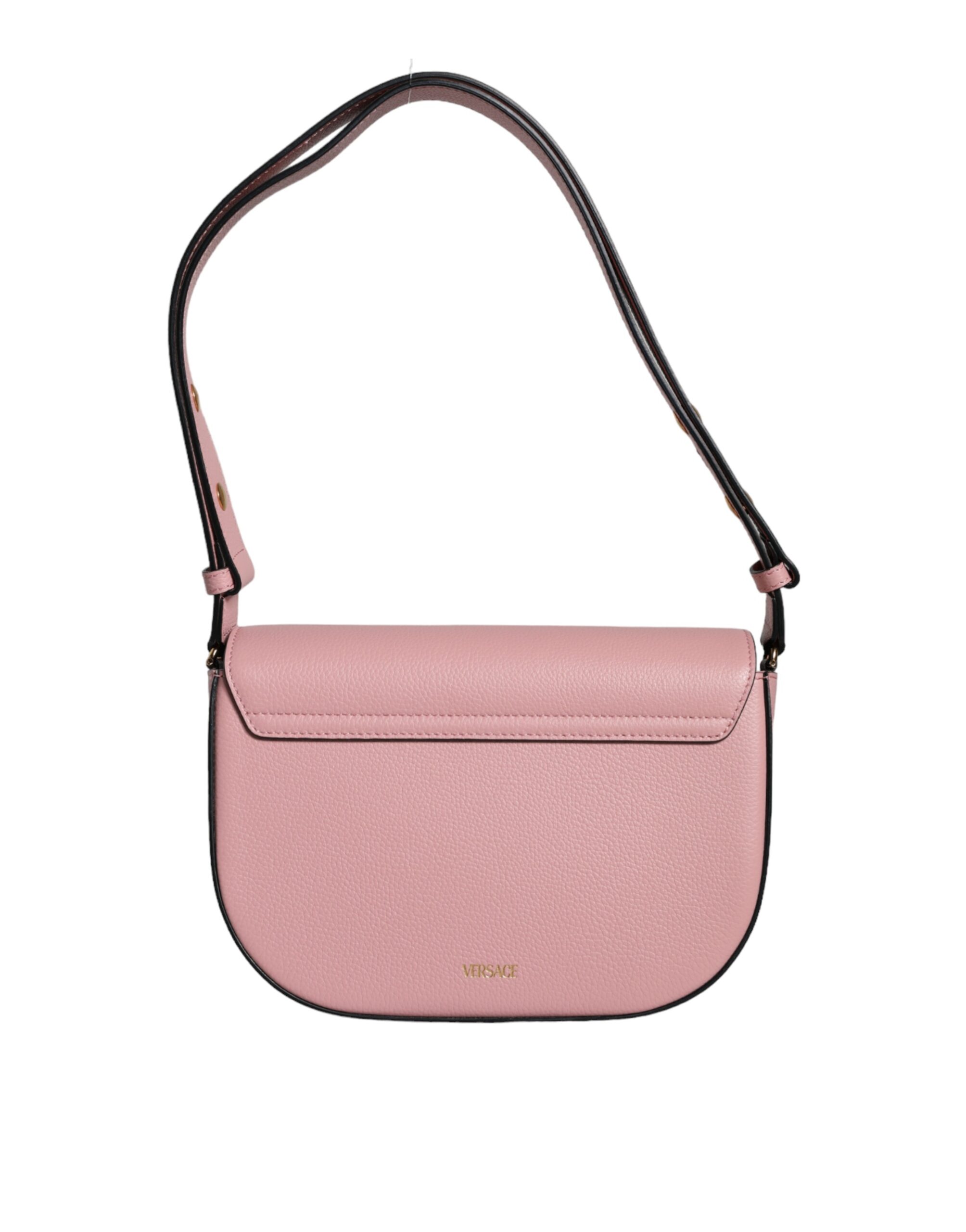 Versace Pink Grainy Calf Leather Logo Crossbody Shoulder Bag - Image 4