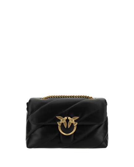 PINKO Black Calf Leather Bos Taurus Shoulder Bag