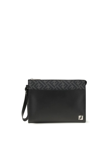 Fendi Black Calf Leather Bos Taurus Clutch Bag