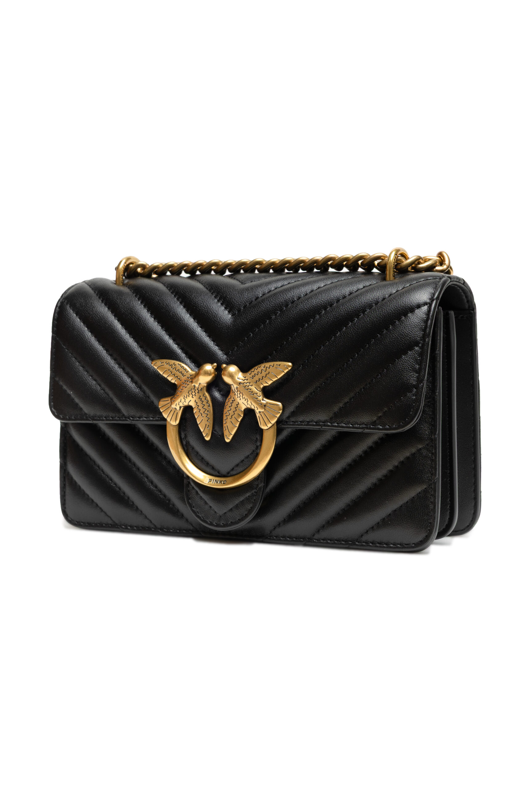 PINKO Black Leather Love One Mini Shoulder Bag - Image 2