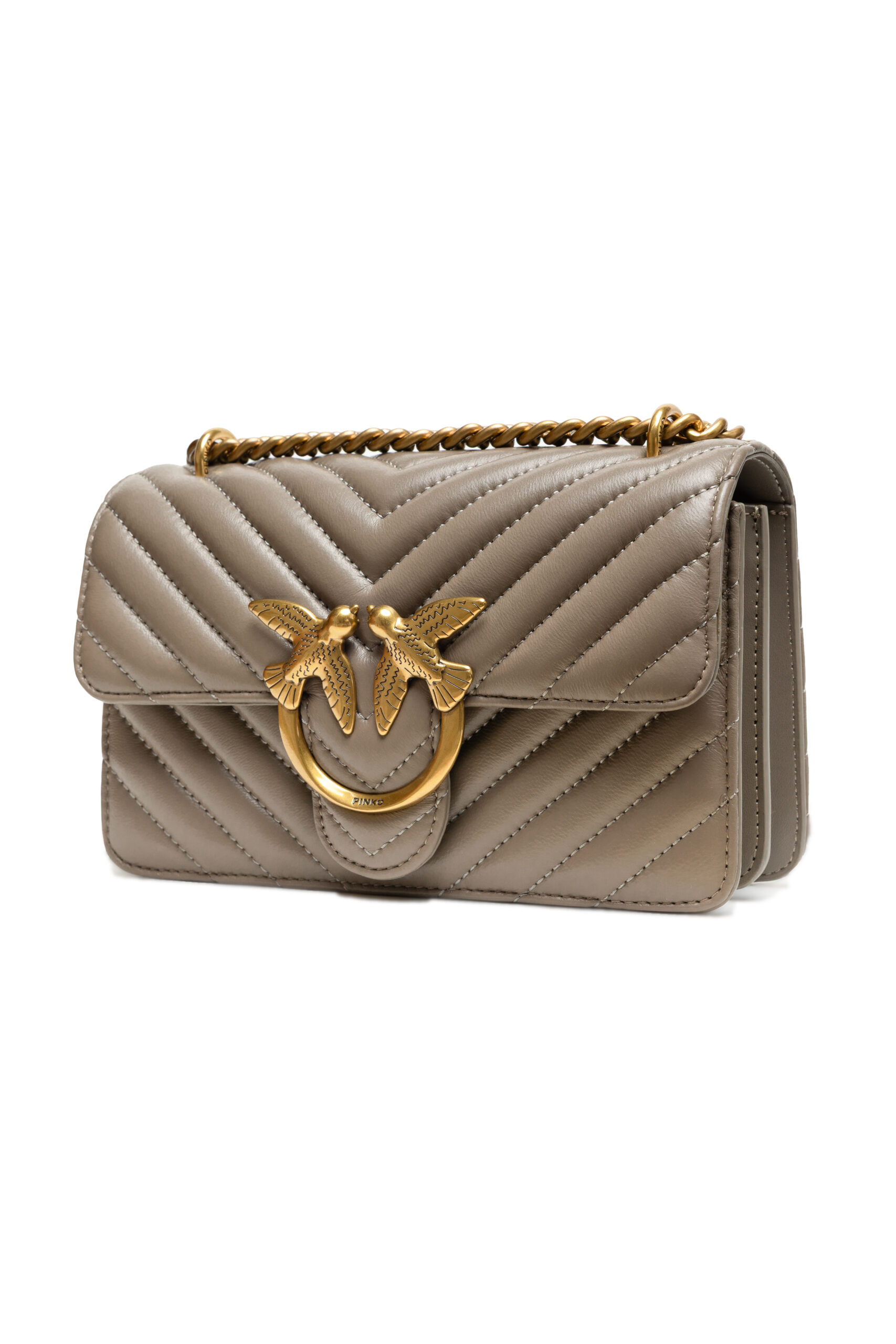 PINKO Grey Leather Love One Mini Shoulder Bag - Image 2