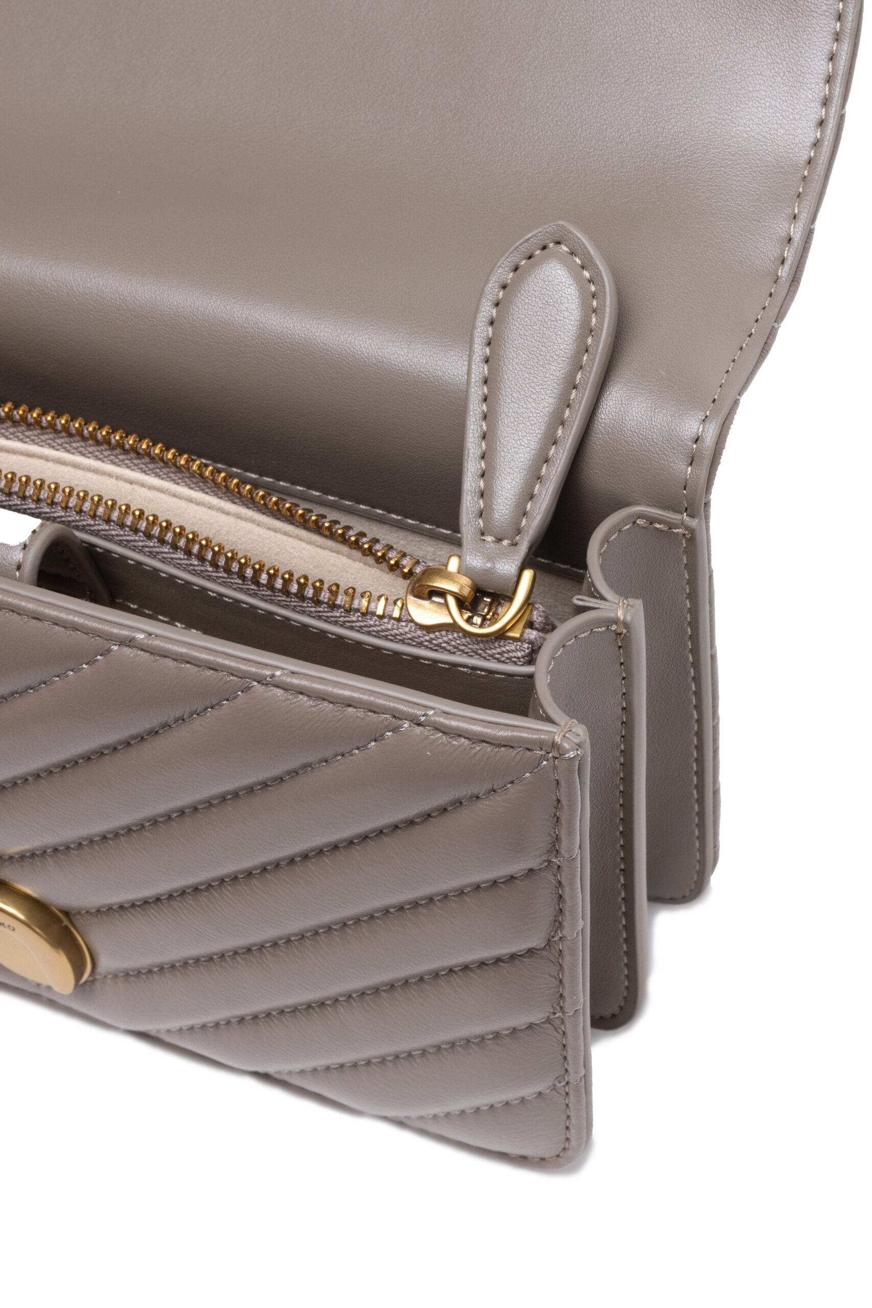 PINKO Grey Leather Love One Mini Shoulder Bag - Image 4