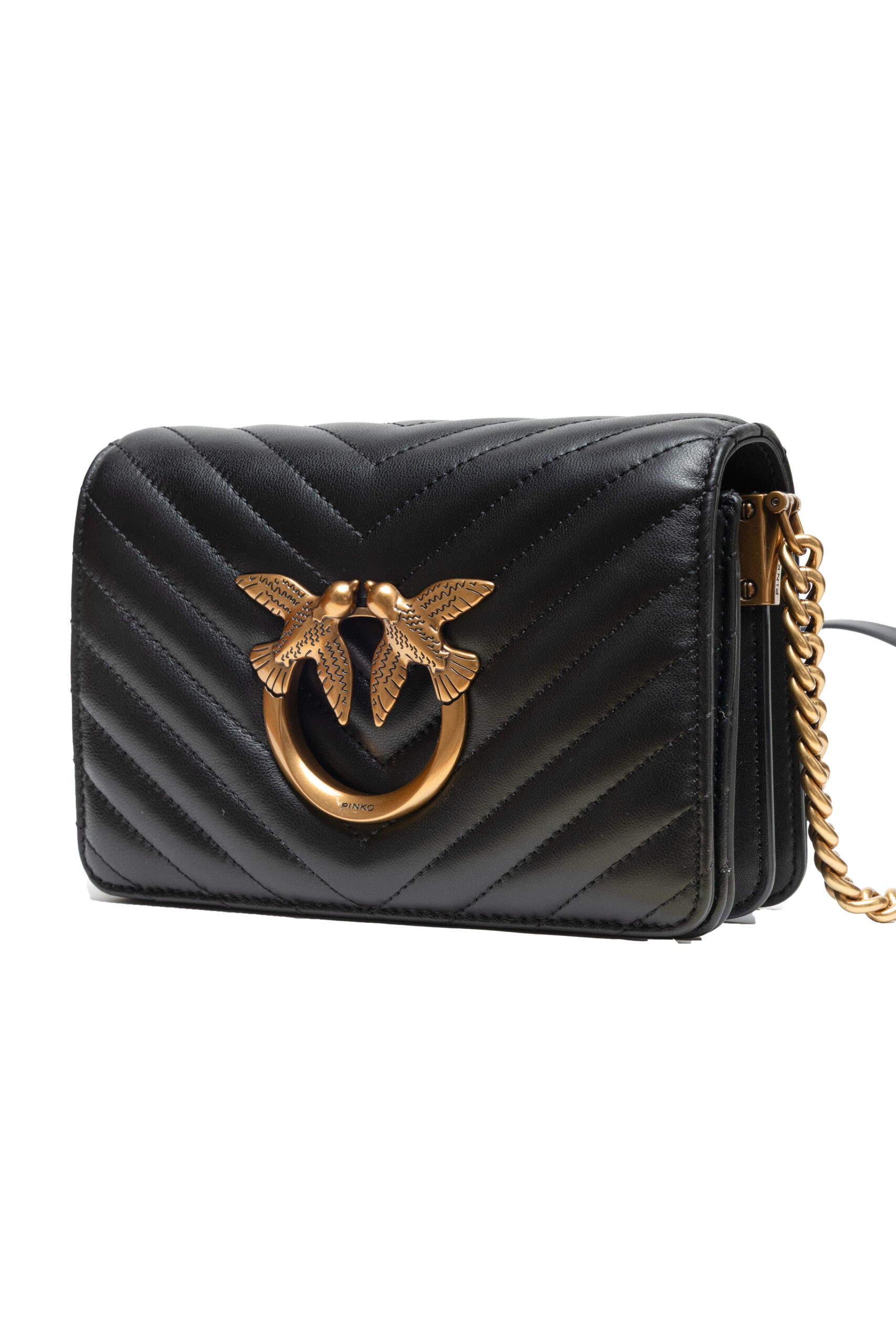 PINKO Black Leather Love Click Mini Shoulder Bag - Image 3