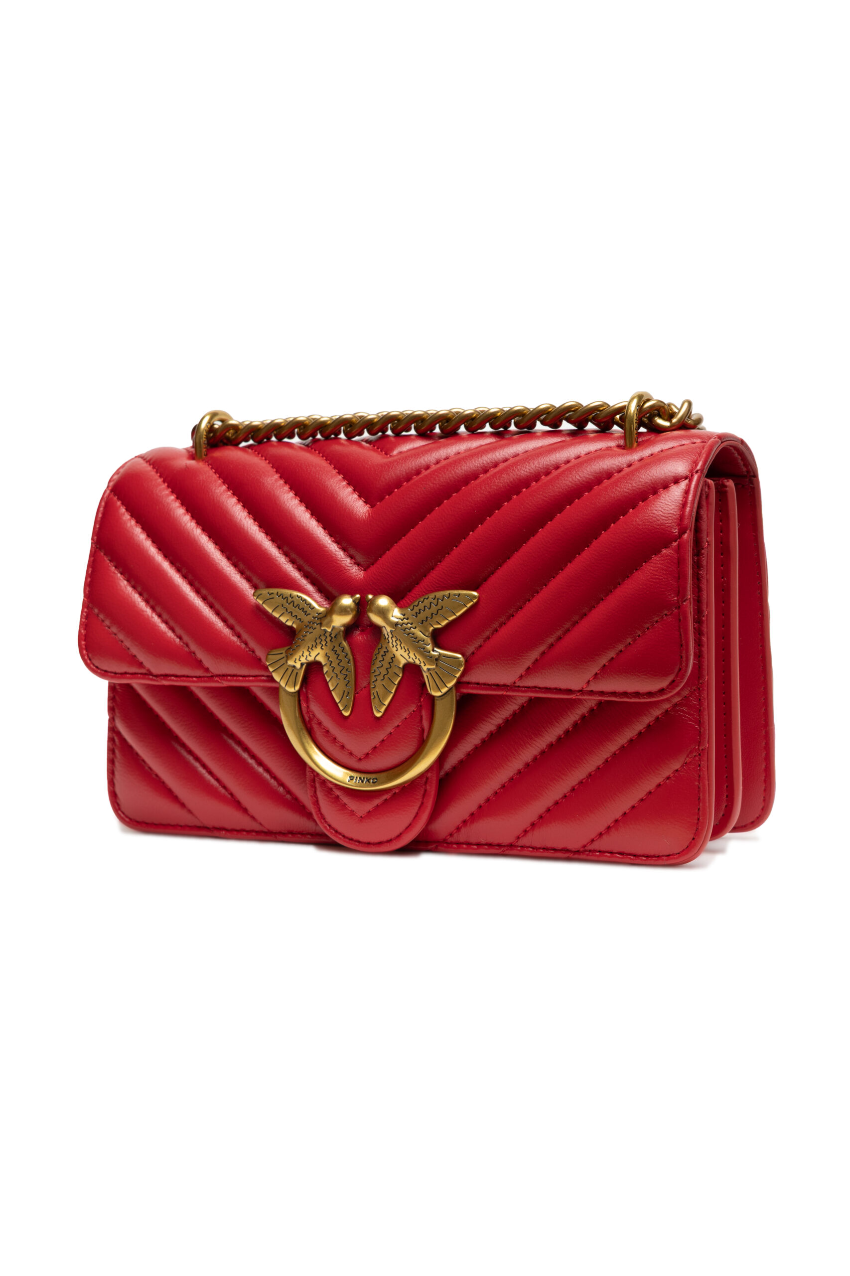 PINKO Red Leather Love One Mini Shoulder Bag - Image 4