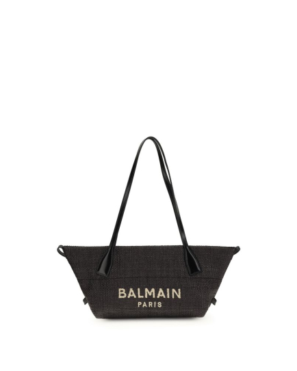 Balmain Black Raffia Shoulder Bag
