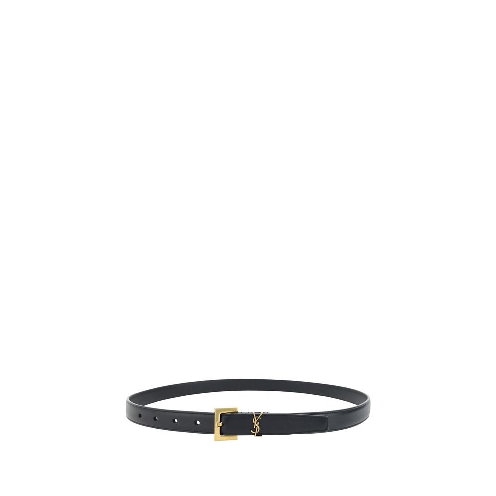 Saint Laurent Black Calf Leather Bos Taurus Thin Belt - Image 2