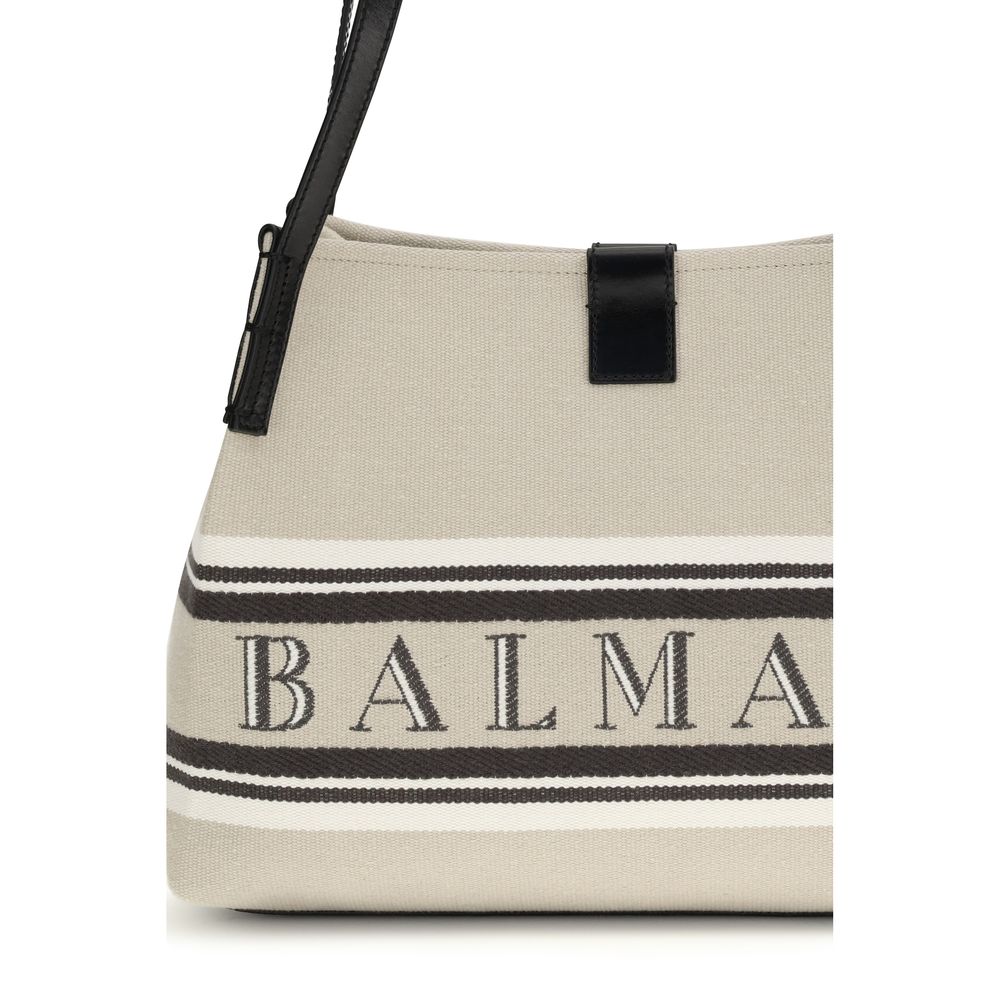 Balmain Beige Cotton Shoulder Bag - Image 4