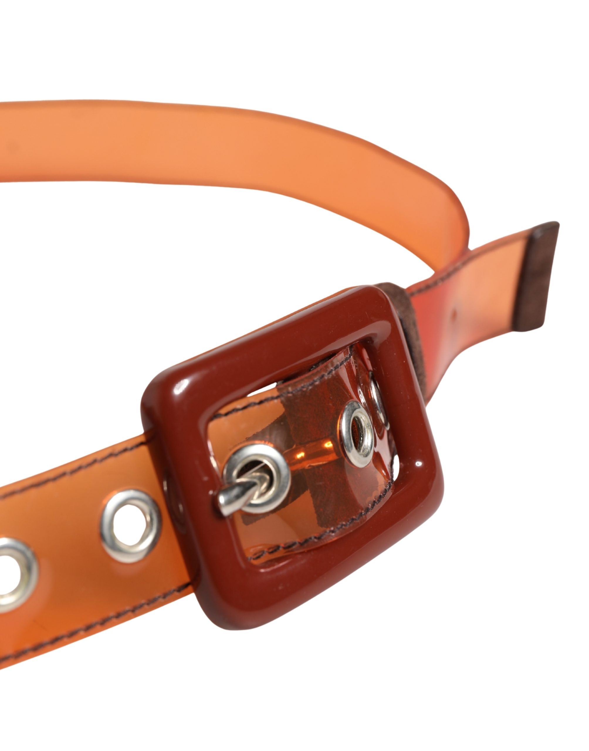 Miu Miu Orange PVC Waist Women Cintura Square Buckle Belt - Image 4