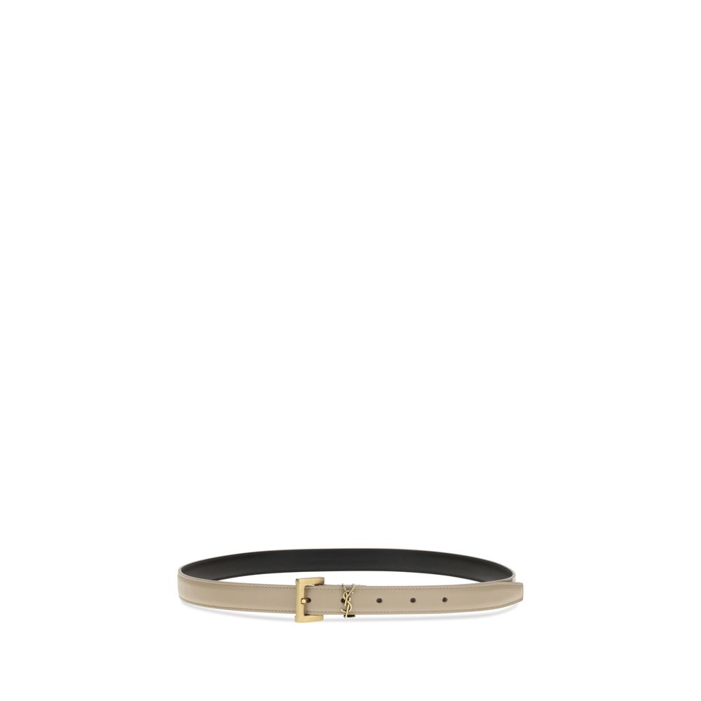 Saint Laurent Beige Calf Leather Bos Taurus Thin Belt - Image 2