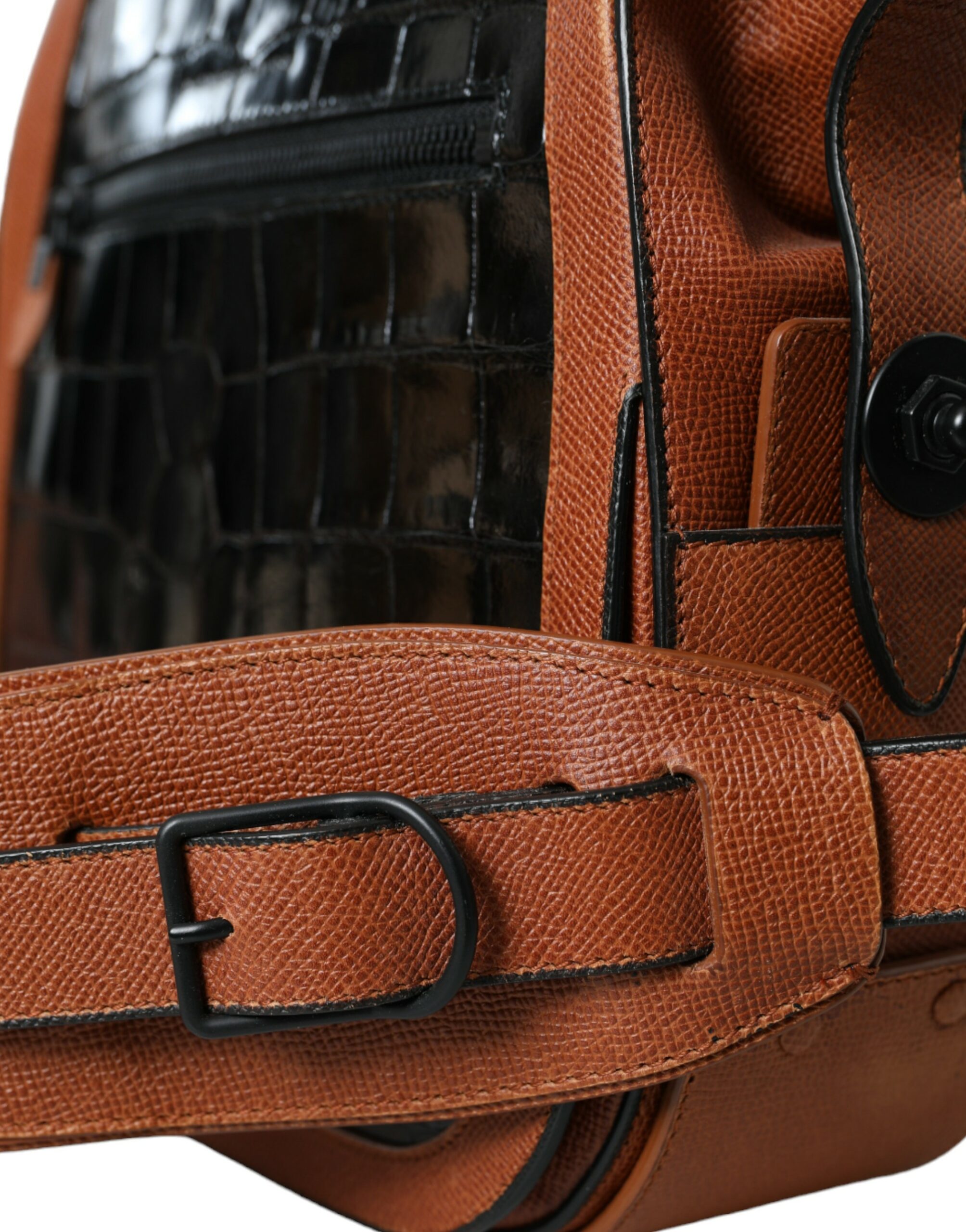 Balenciaga Black Brown Exotic Skin Leather Vertical Crossbody Purse Bag - Image 5