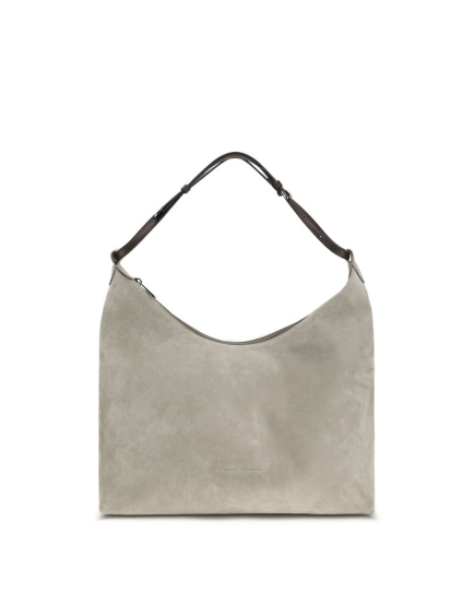 Brunello Cucinelli Gray Calf Leather Bos Taurus Handbag