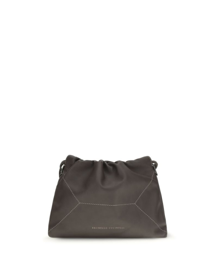 Brunello Cucinelli Brown Calf Leather Bos Taurus Shoulder Bag