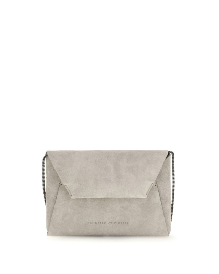 Brunello Cucinelli Gray Calf Leather Bos Taurus Shoulder Bag