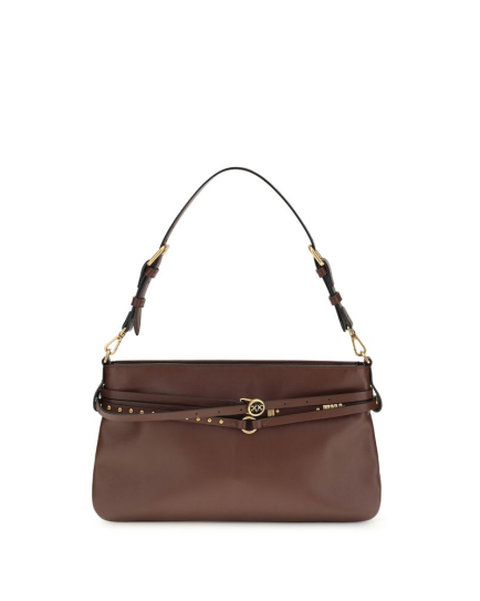 PINKO Brown Calf Leather Bos Taurus Shoulder Bag