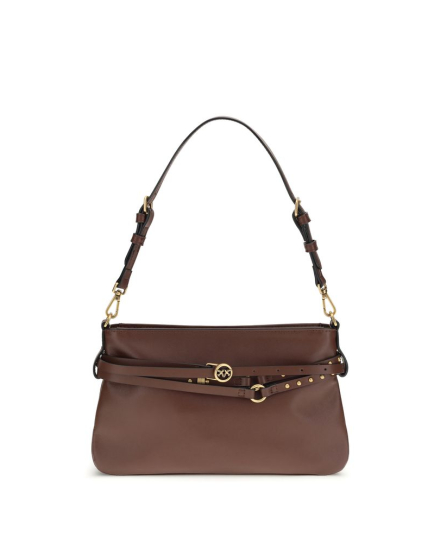 PINKO Brown Calf Leather Bos Taurus Shoulder Bag