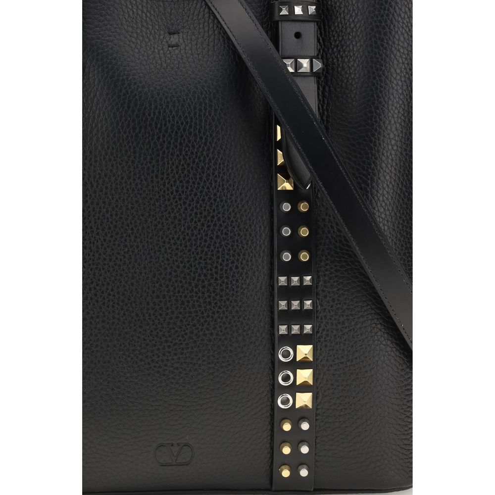 Valentino Garavani Black Calf Leather Bos Taurus Shoulder Bag - Image 4