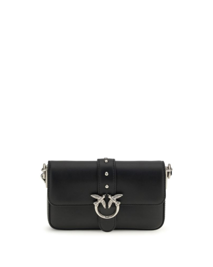 PINKO Black Calf Leather Bos Taurus Shoulder Bag