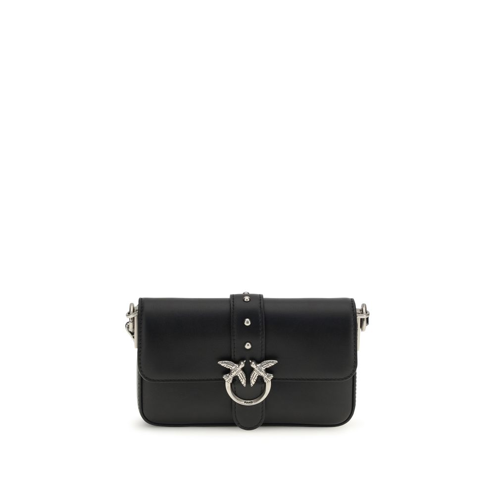 PINKO Black Calf Leather Bos Taurus Shoulder Bag