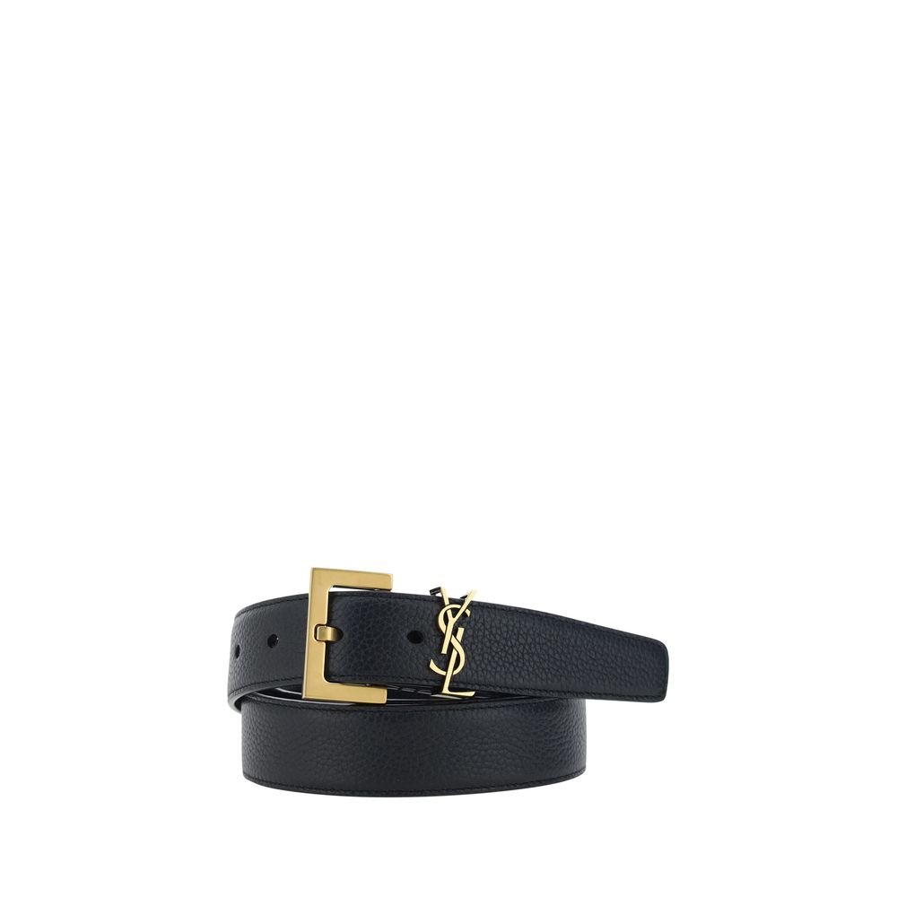 Saint Laurent Black Calf Leather Bos Taurus Regular Belt