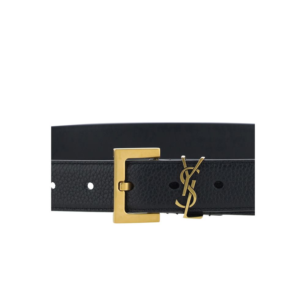 Saint Laurent Black Calf Leather Bos Taurus Regular Belt - Image 3