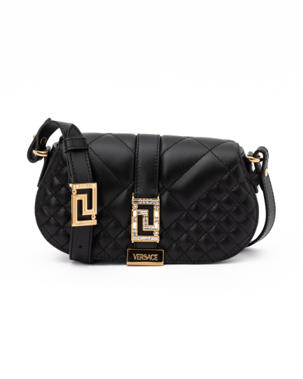 Versace Black Leather Quilted Shoulder Strap Bag