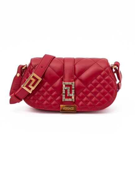 Versace Red Leather Quilted Shoulder Strap Bag