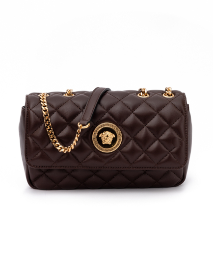Versace Brown Quilted Leather Shoulder Strap Bag
