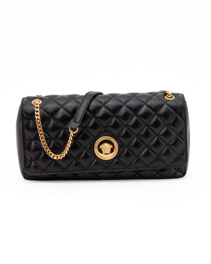 Versace Black Quilted Leather Shoulder Strap Bag