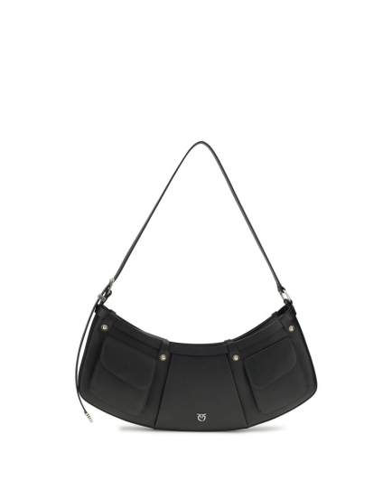 PINKO Black Calf Leather Bos Taurus Shoulder Bag