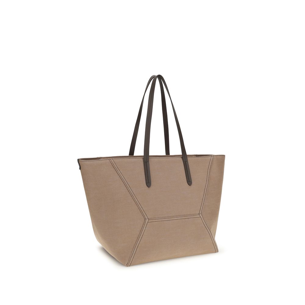 Brunello Cucinelli Beige Cotton Shoulder Bag - Image 3