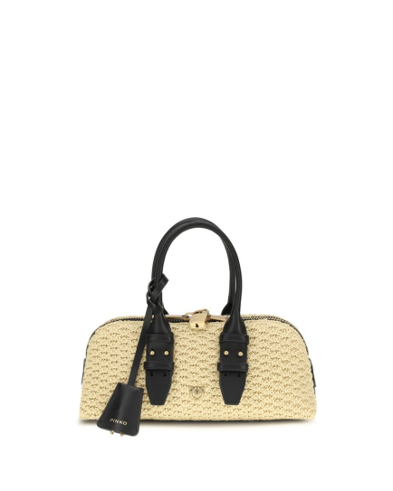 PINKO Beige Raffia Shoulder Bag