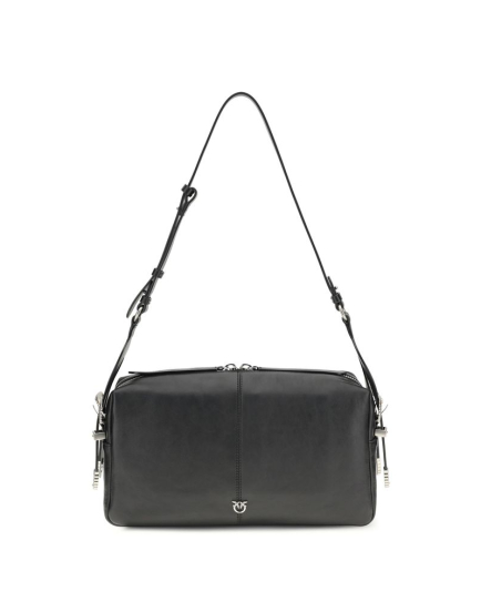 PINKO Black Calf Leather Bos Taurus Shoulder Bag