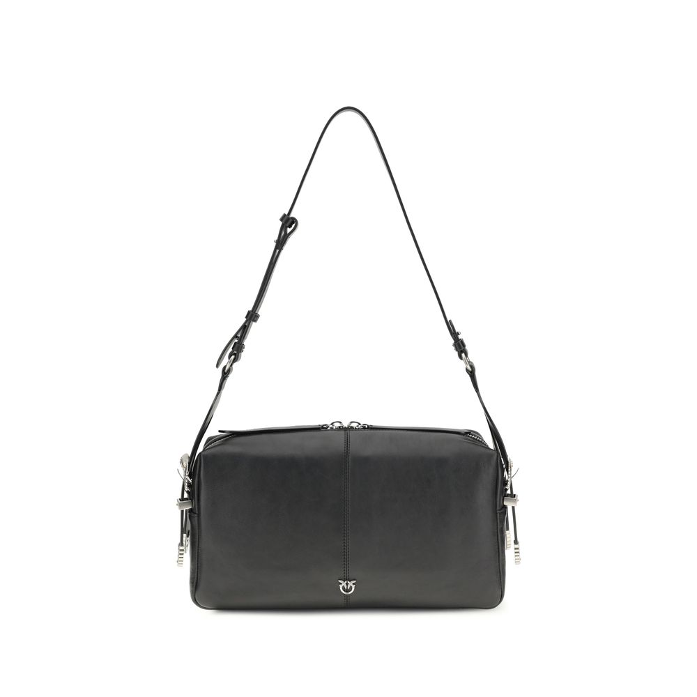 PINKO Black Calf Leather Bos Taurus Shoulder Bag
