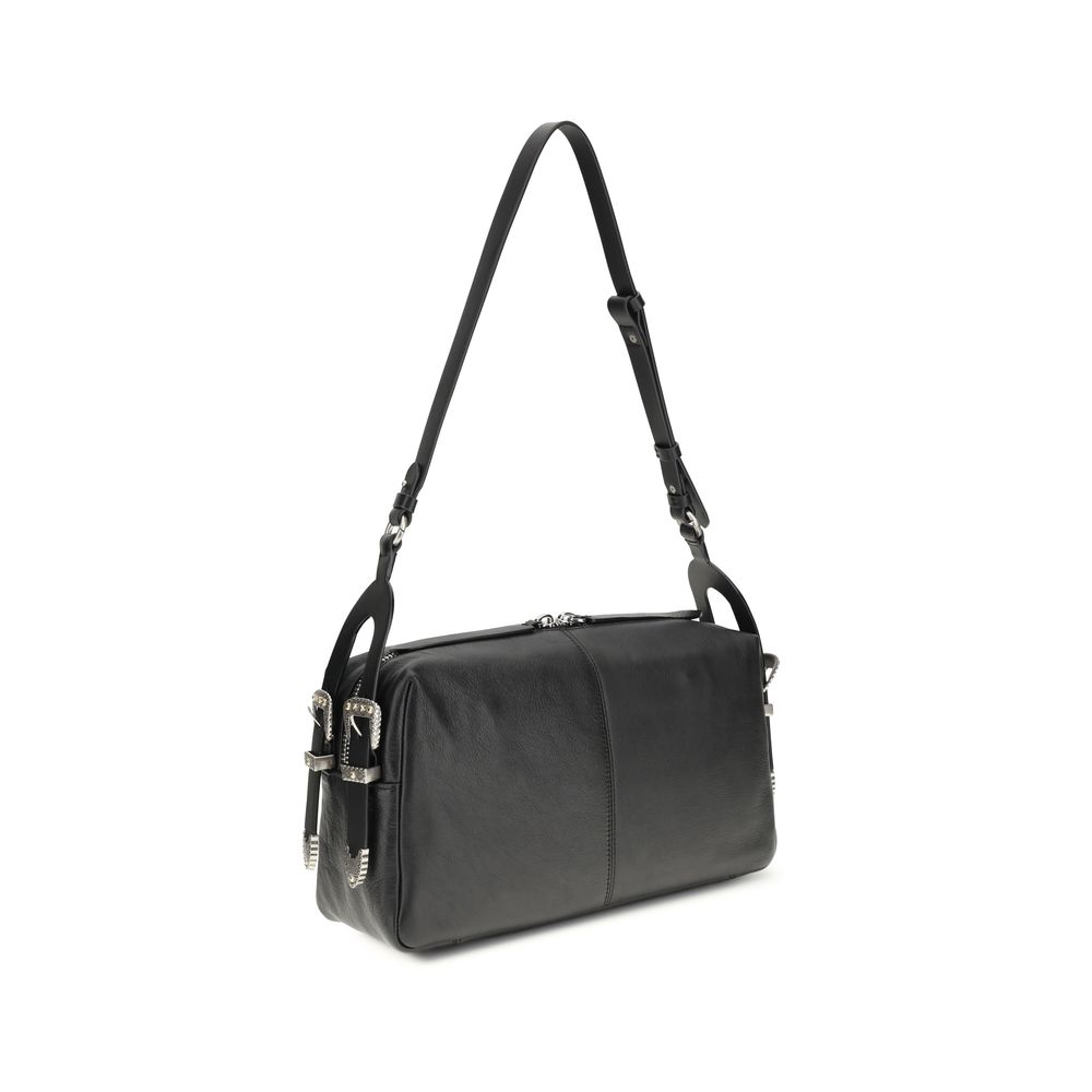 PINKO Black Calf Leather Bos Taurus Shoulder Bag - Image 3
